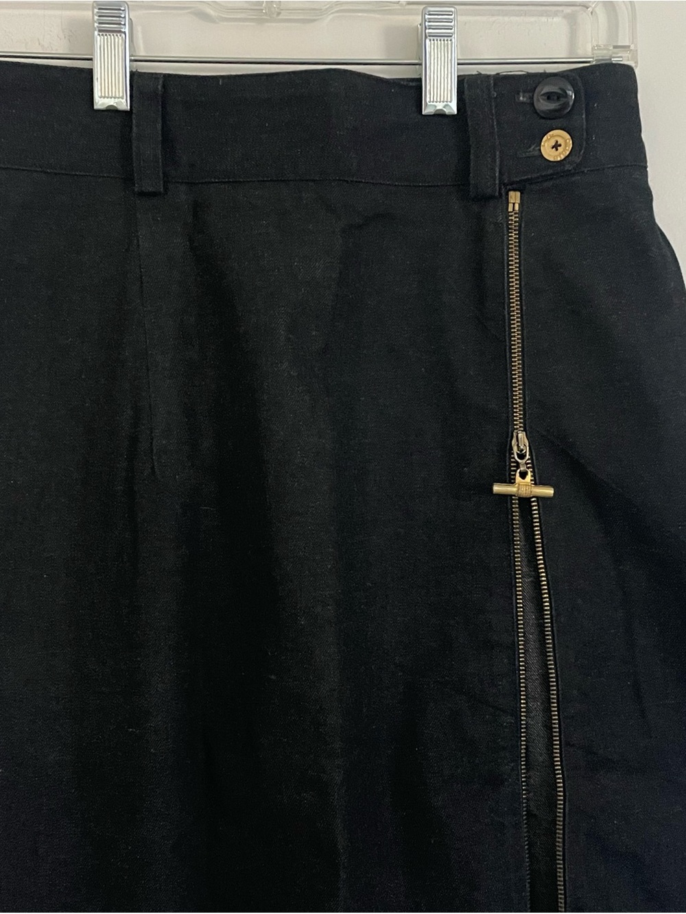 Vintage Gruppo Americano Studio Black Cotton Denim Pencil Skirt Accent Zipper